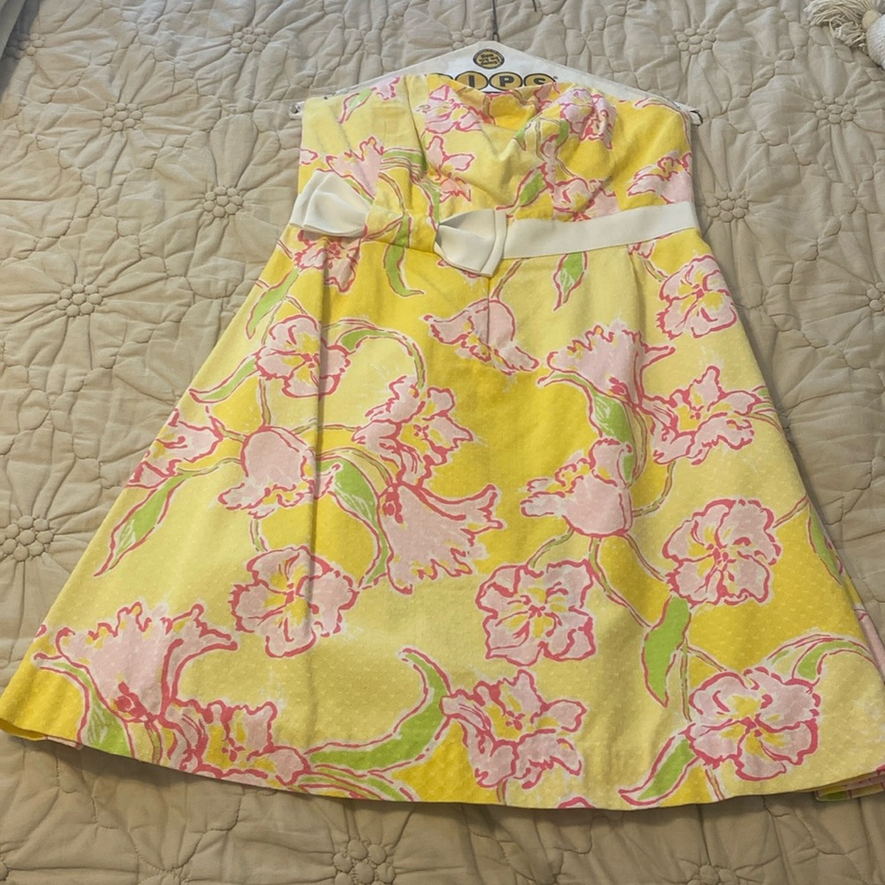 Strapless Lilly Pulitzer dress size 10 yellow & pink floral